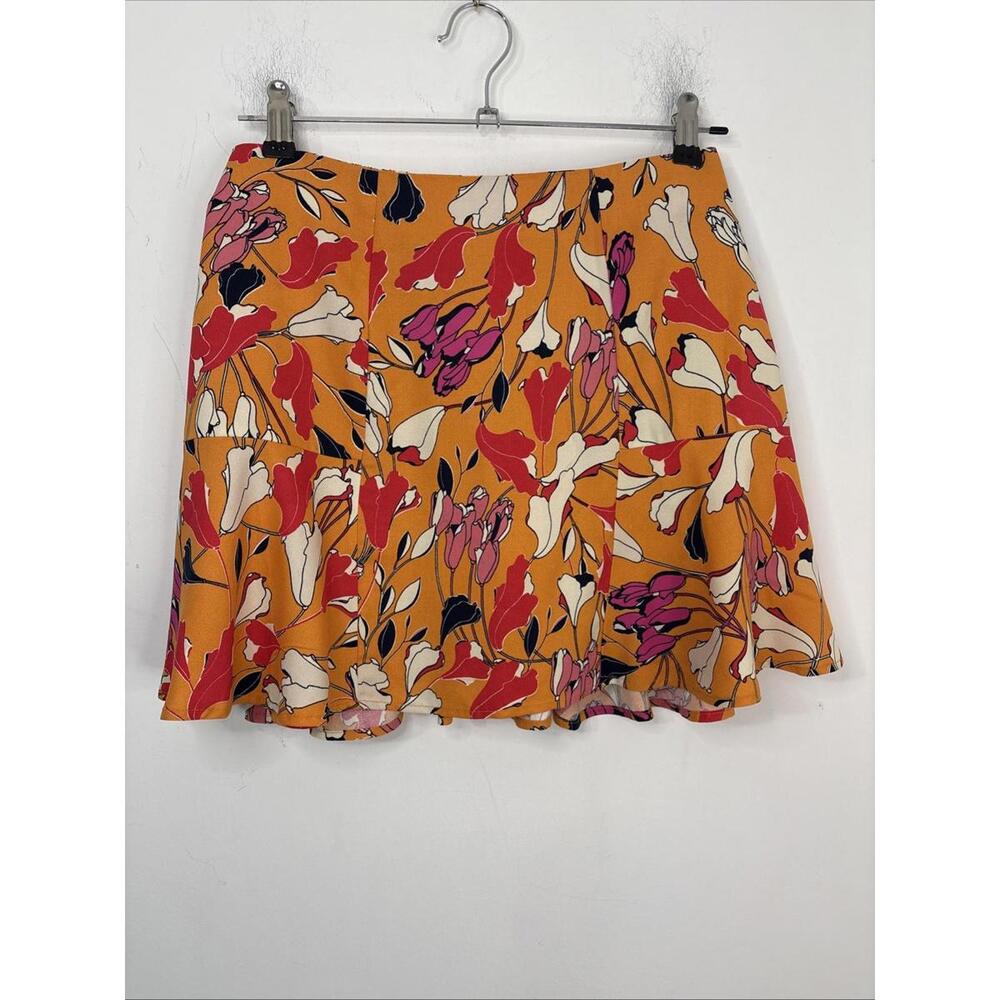 BOG Band of Gypsies Orange Floral Button Mini Skirt Size Small Boho Festival New